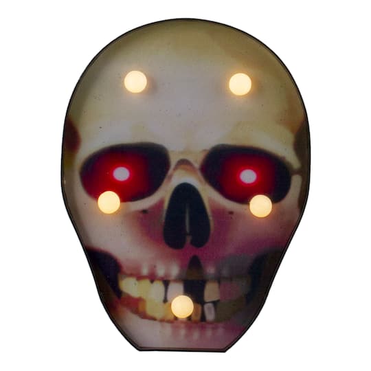 7&#x22; Lighted Black &#x26; Red Skull Halloween Decoration